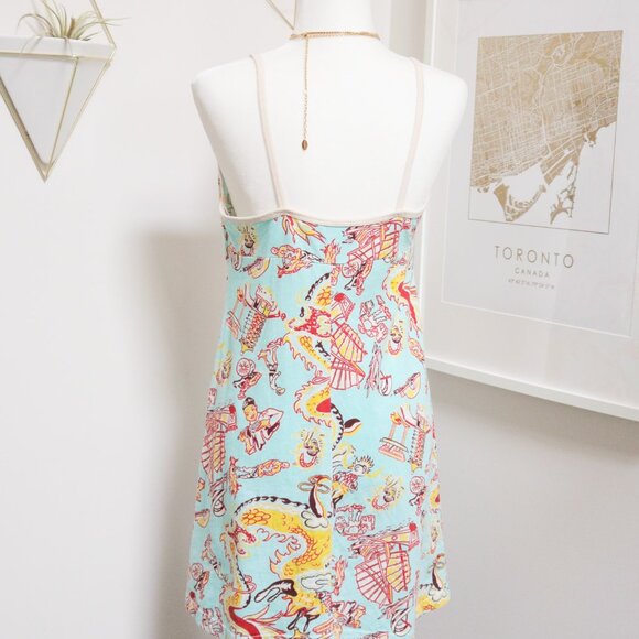 Y2K Asian Inspired Graphic All Over Print Spaghetti Strap Dress 🐉 ROXY - Picture 5 of 8